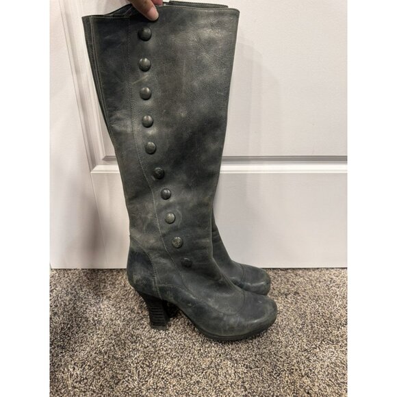 Miz Mooz Ladies Victorian Button Zip Grey Blue Boots Heel 8/8.5 - Picture 1 of 6